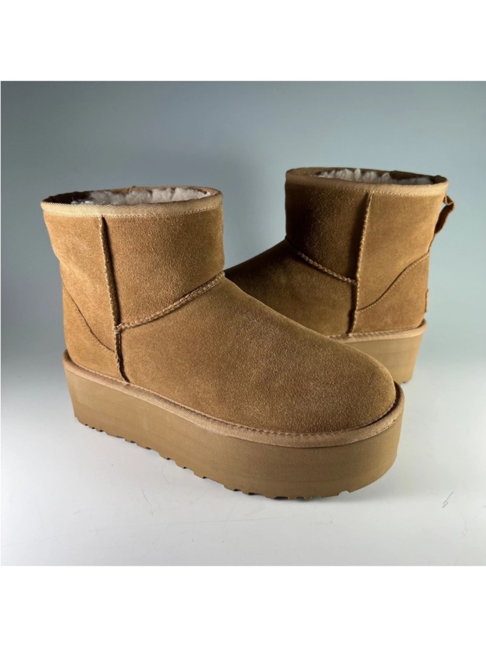 UGG Chestnut Suede Platform Shearling Clogs